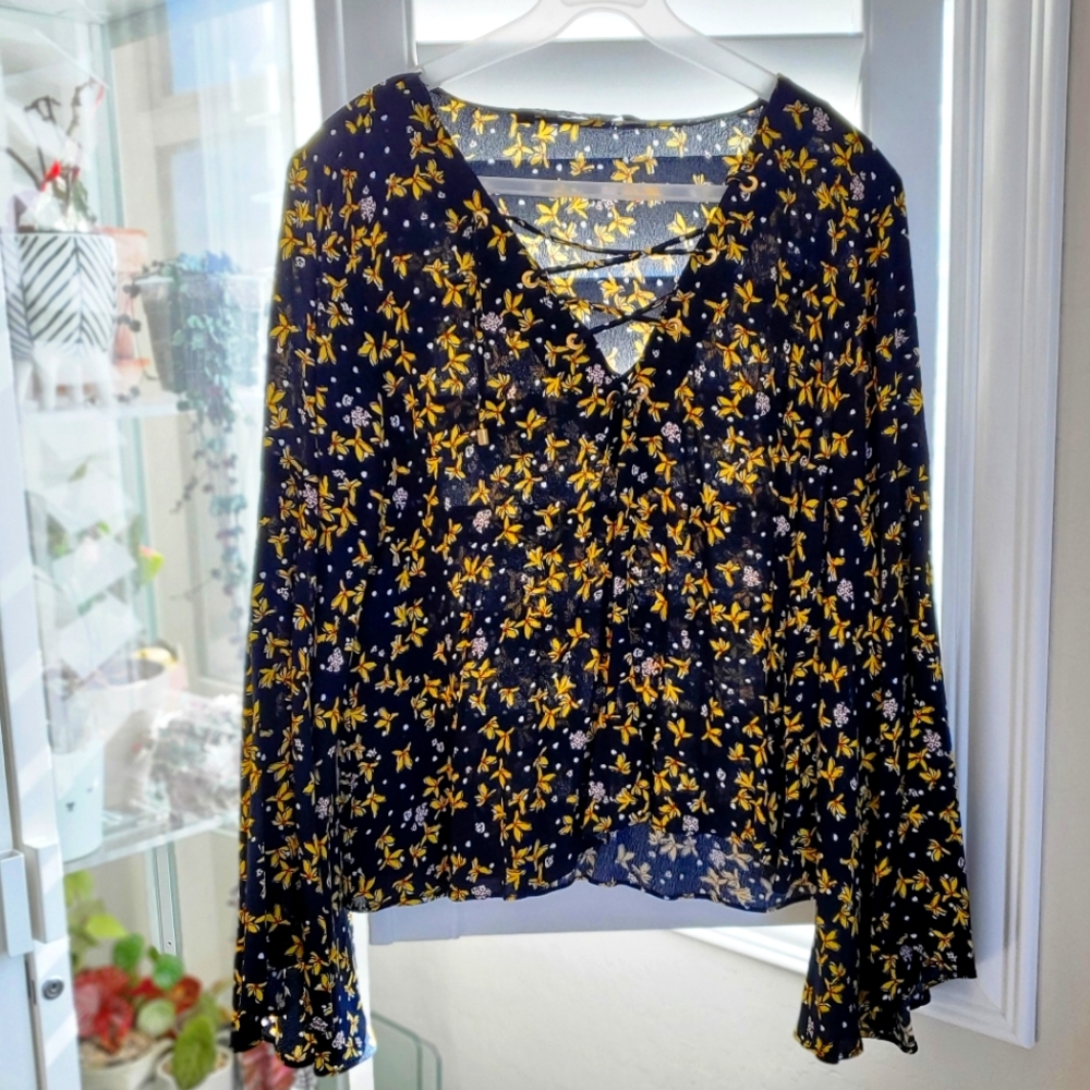 Zara Lace Up Floral Blouse